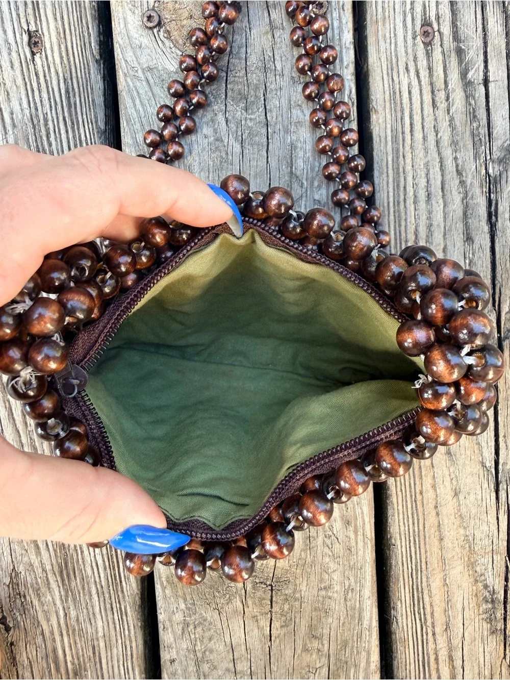 90s 2000s Y2K Wooden Beaded Boho Shoulder Bag Purse